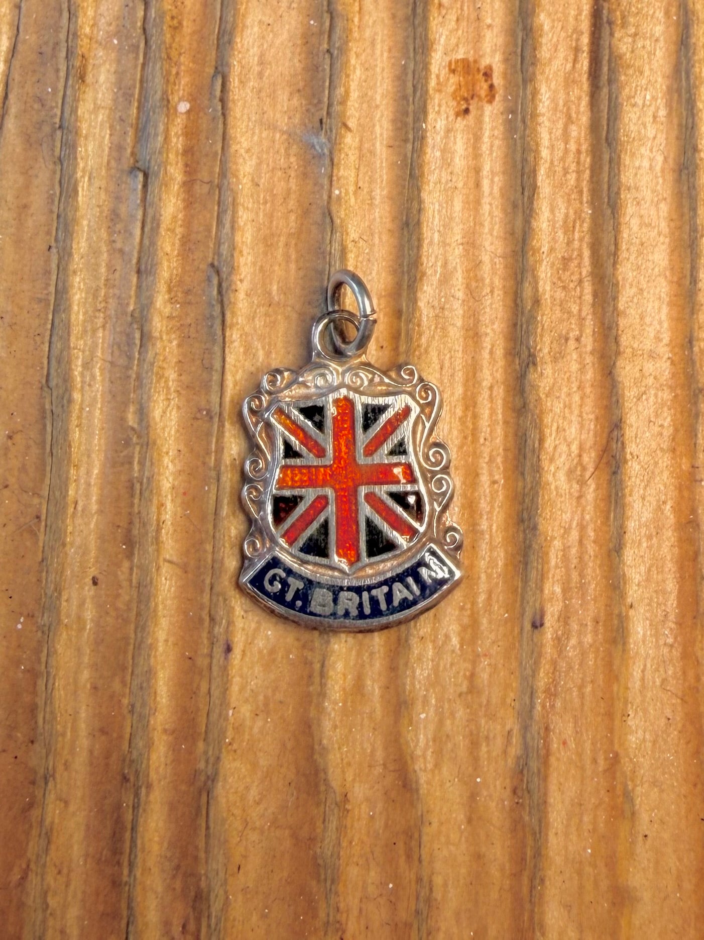 Great Britain Shield Enamel Charm 925 Sterling Silver Pendant