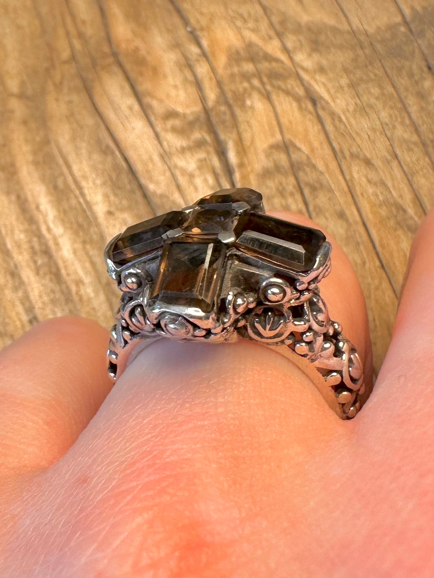 Ornate Smokey Quarts Filigree 925 Sterling Silver R Ring