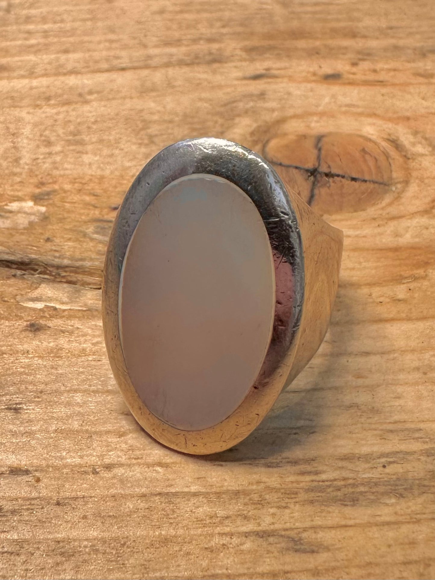 Modern Mother of Pearl 925 Silver Size R Ring