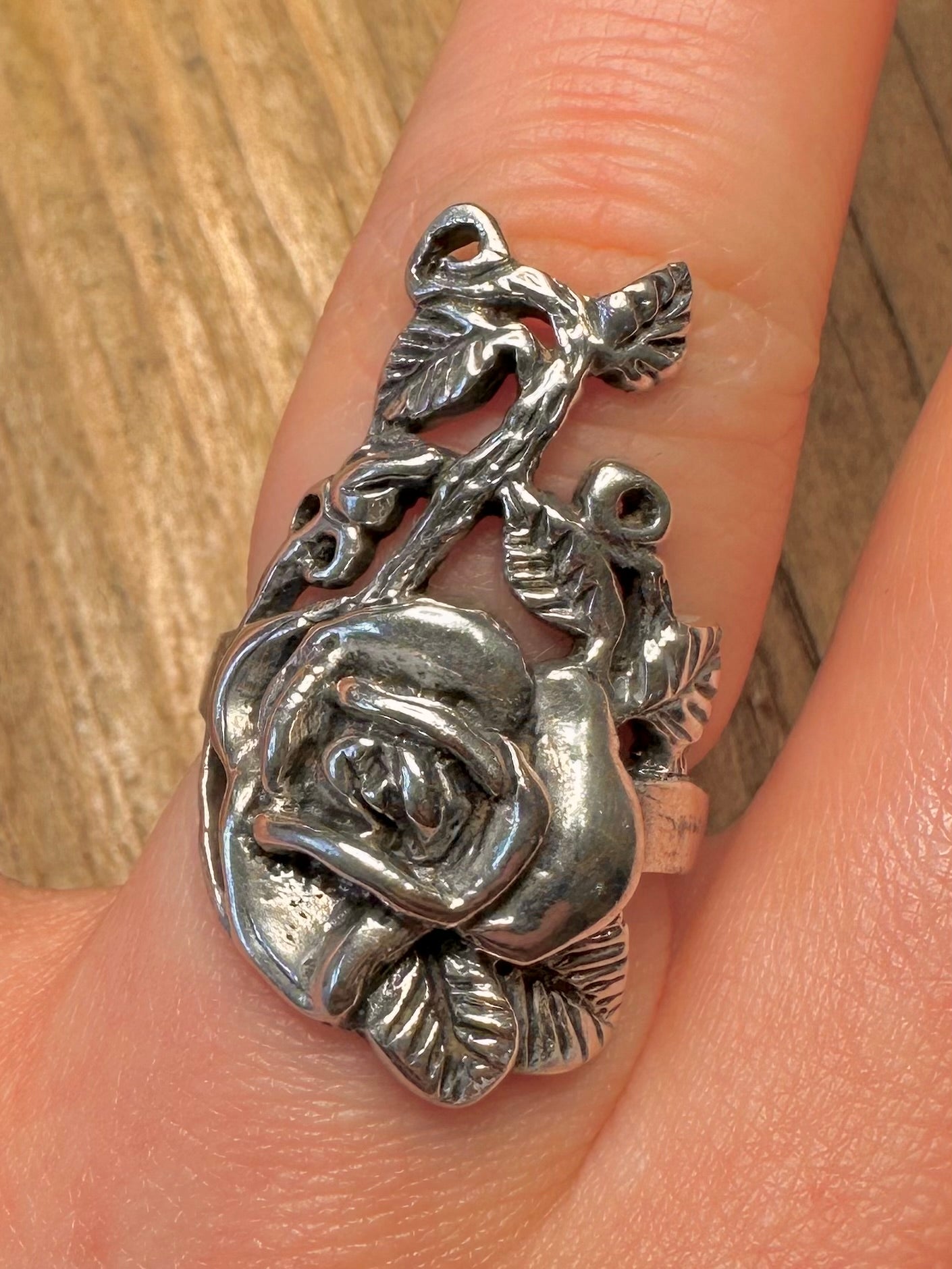 Vintage Large Rose 925 Sterling Silver Size O Ring