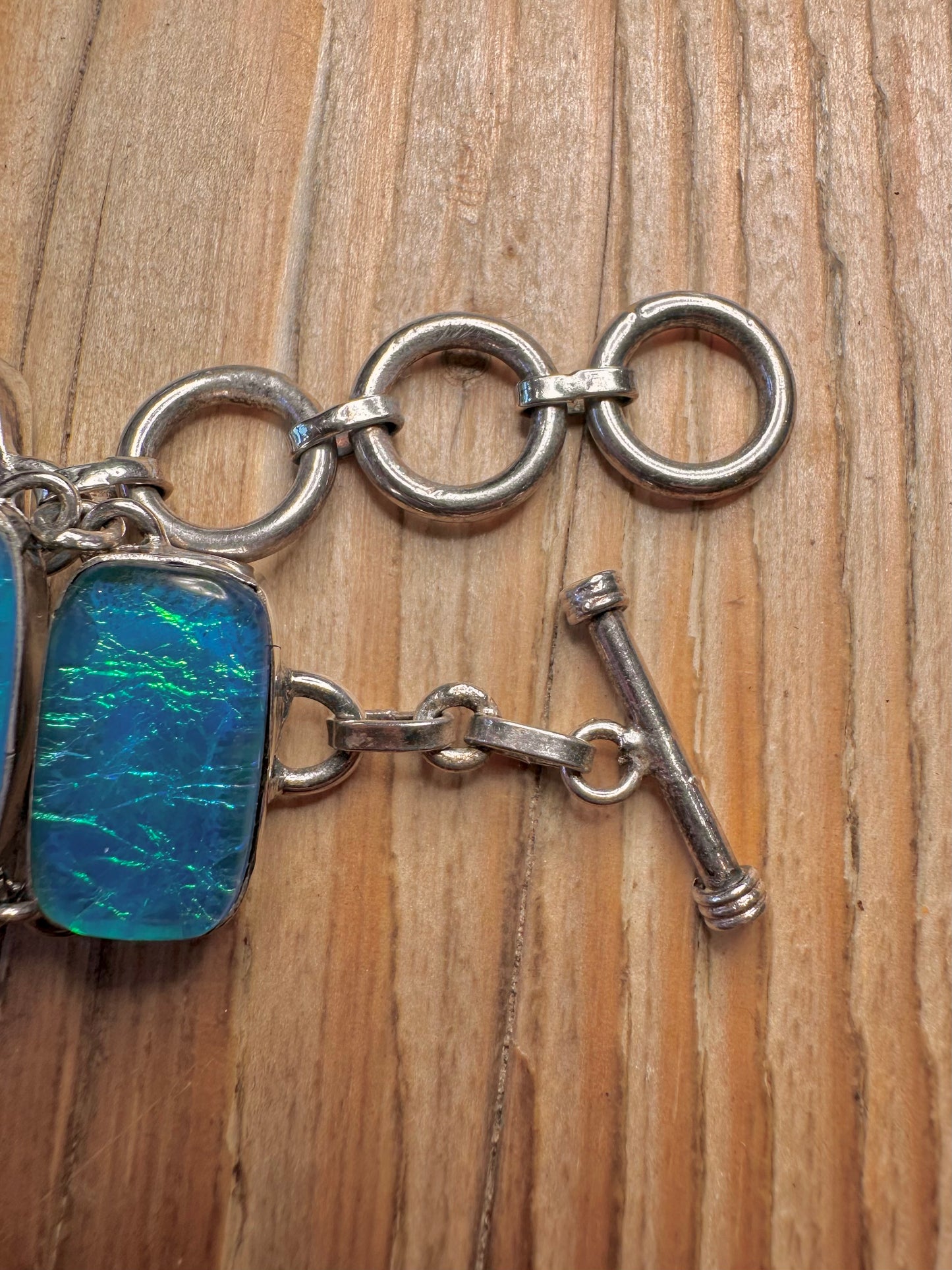 Vintage Blue and Green Reflective 925 Sterling Silver 6 to 7.5 inch Bracelet