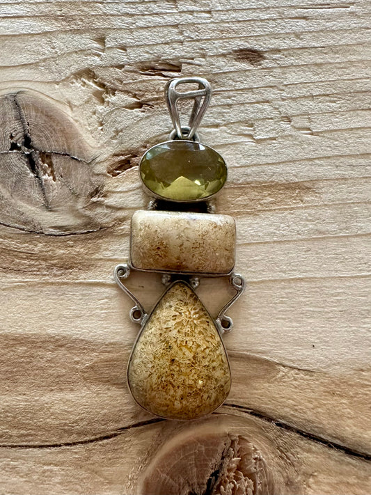 Vintage Agate and Citrine 925 Silver Pendant