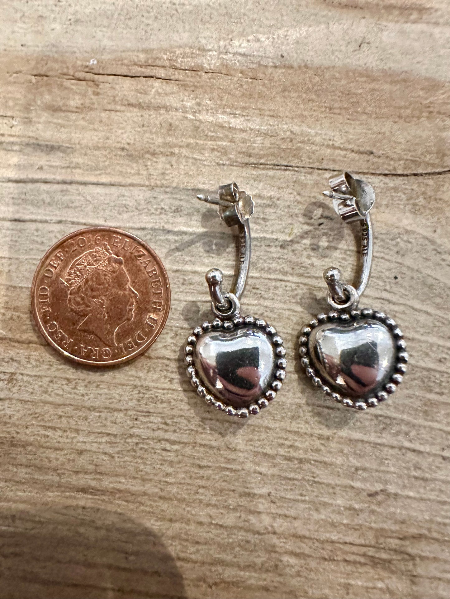 Vintage PANDORA Black Heart 925 Silver Earrings