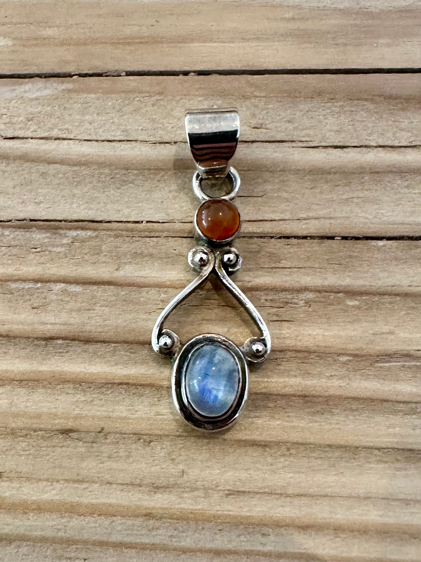 Vintage Moonstone and Amber 925 Silver Pendant