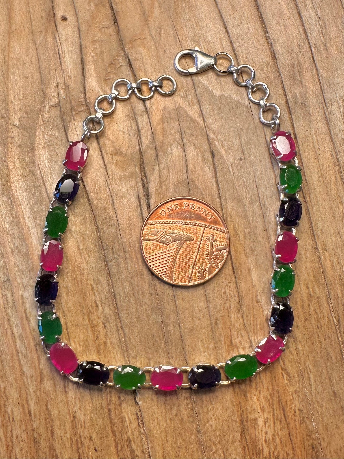 Modern Multi Gemstone Tennis 925 Sterling Silver 7.2 to 8.2 inch Bracelet