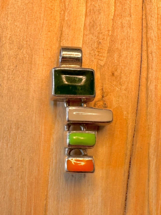 Abstract Multi Coloured Stones 925 Silver Pendant