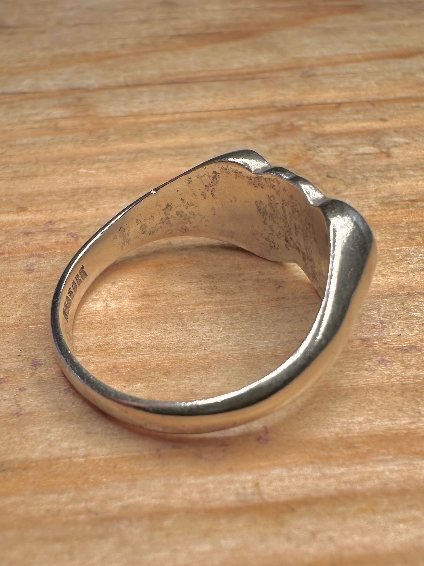 Vintage Double Heart Engraved Signet 925 Sterling Silver Size M Ring