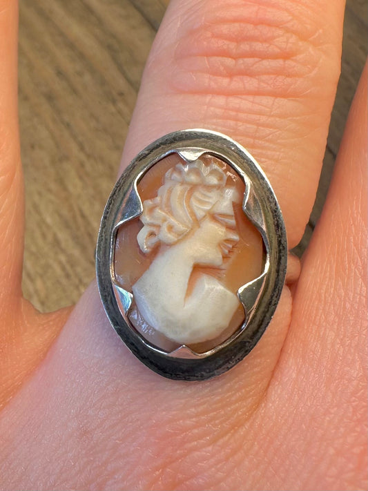 Cameo 1975 Cabochon 925 Sterling Silver Size O1/2 Ring