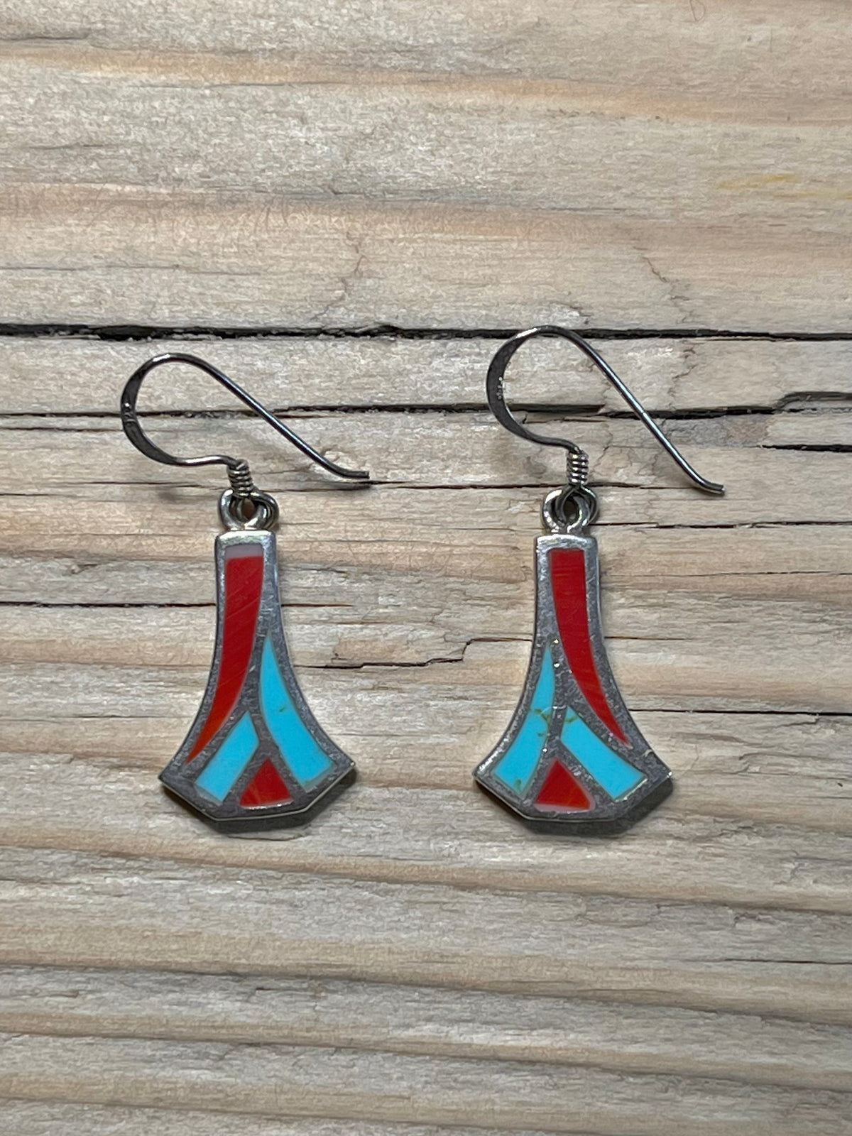 Mixed Blue and Red Inlay Bell Shaped 925 Sterling Silver Drop Earrings