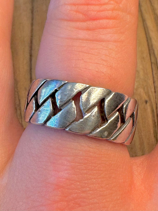 Cuban Link Style Band 925 Sterling Silver Size V Ring