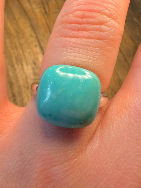 Turquoise Cushion Cut 925 Sterling Silver Size P Ring