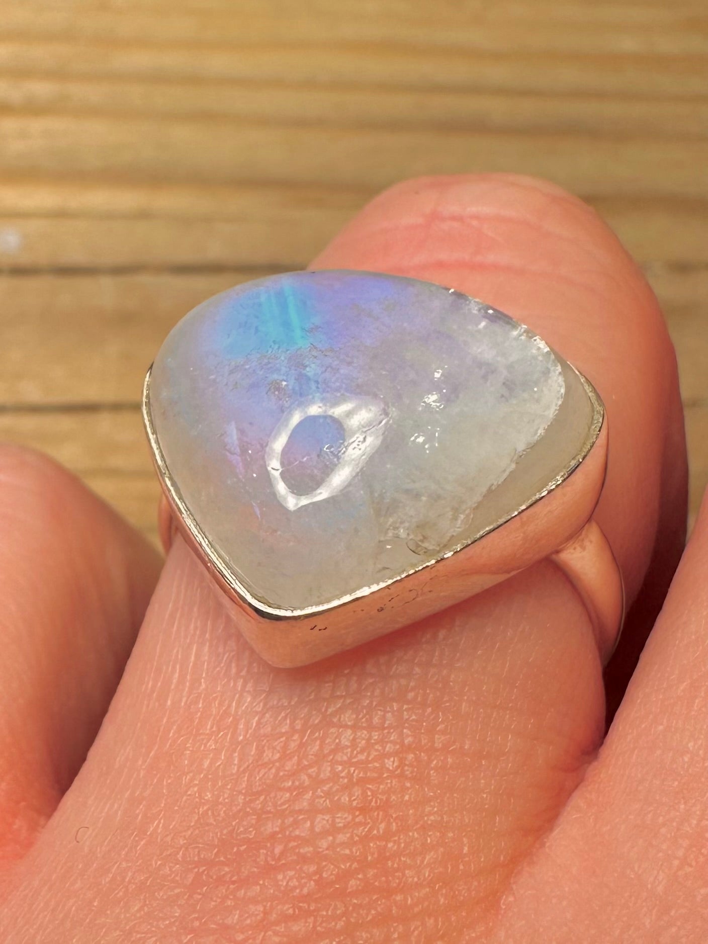 Vintage Moonstone Triangle 925 Sterling Silver Size Q Ring