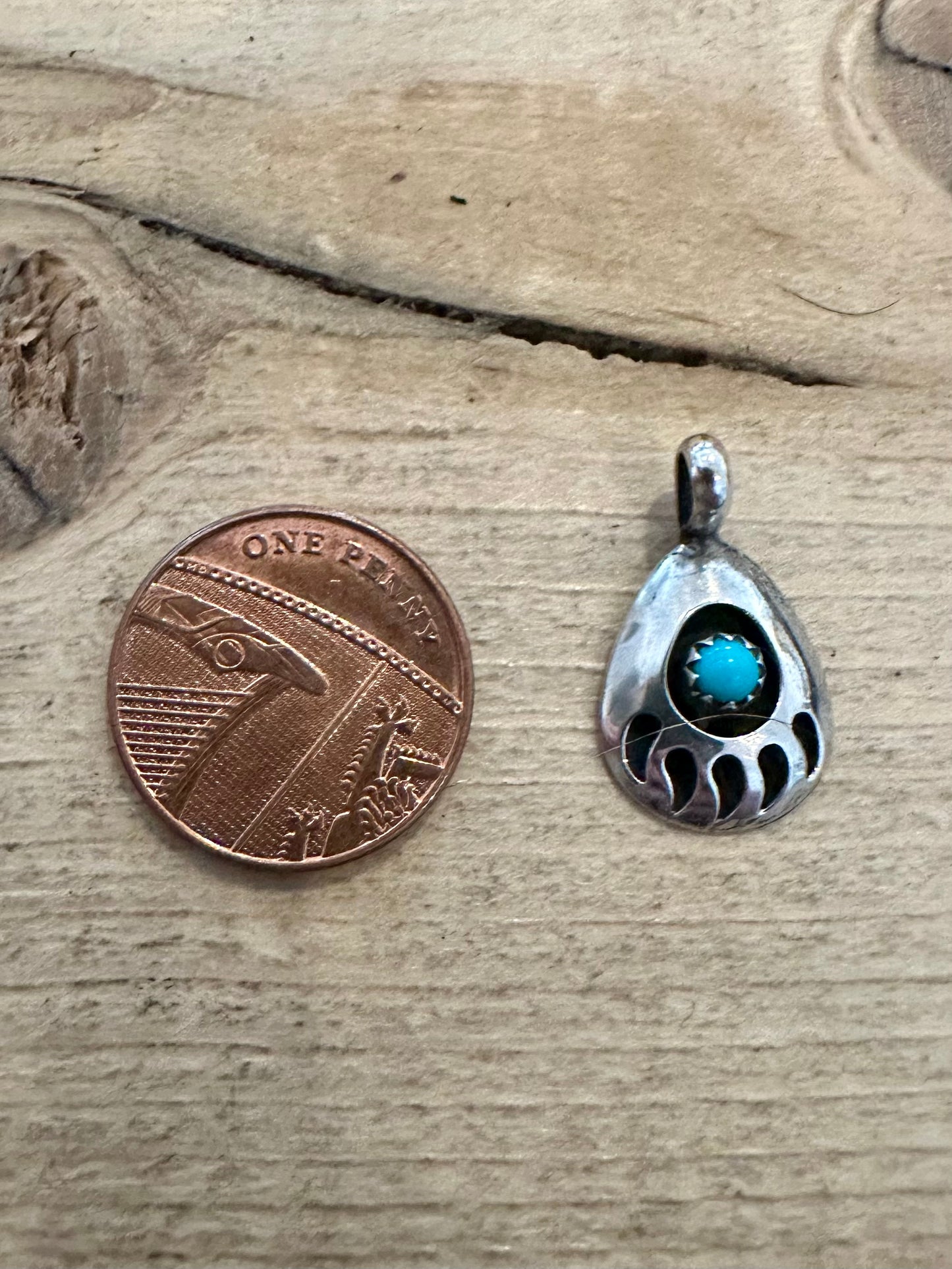 Vintage Navajo Turquoise Bear Claw Silver Pendant