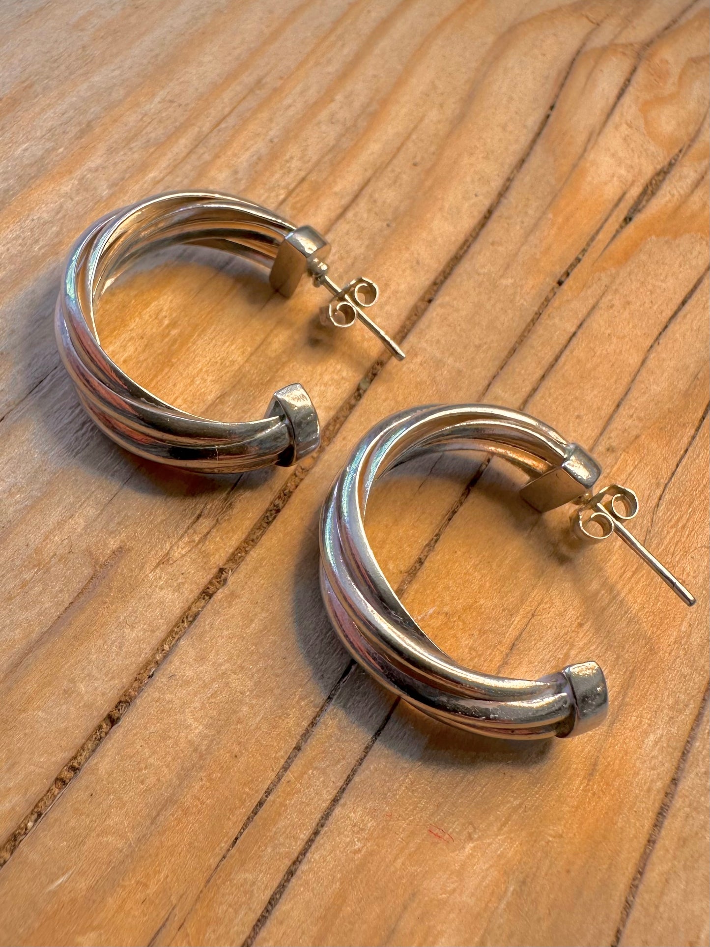Vintage Chunky Twisted Half Hoop 925 Silver Earrings