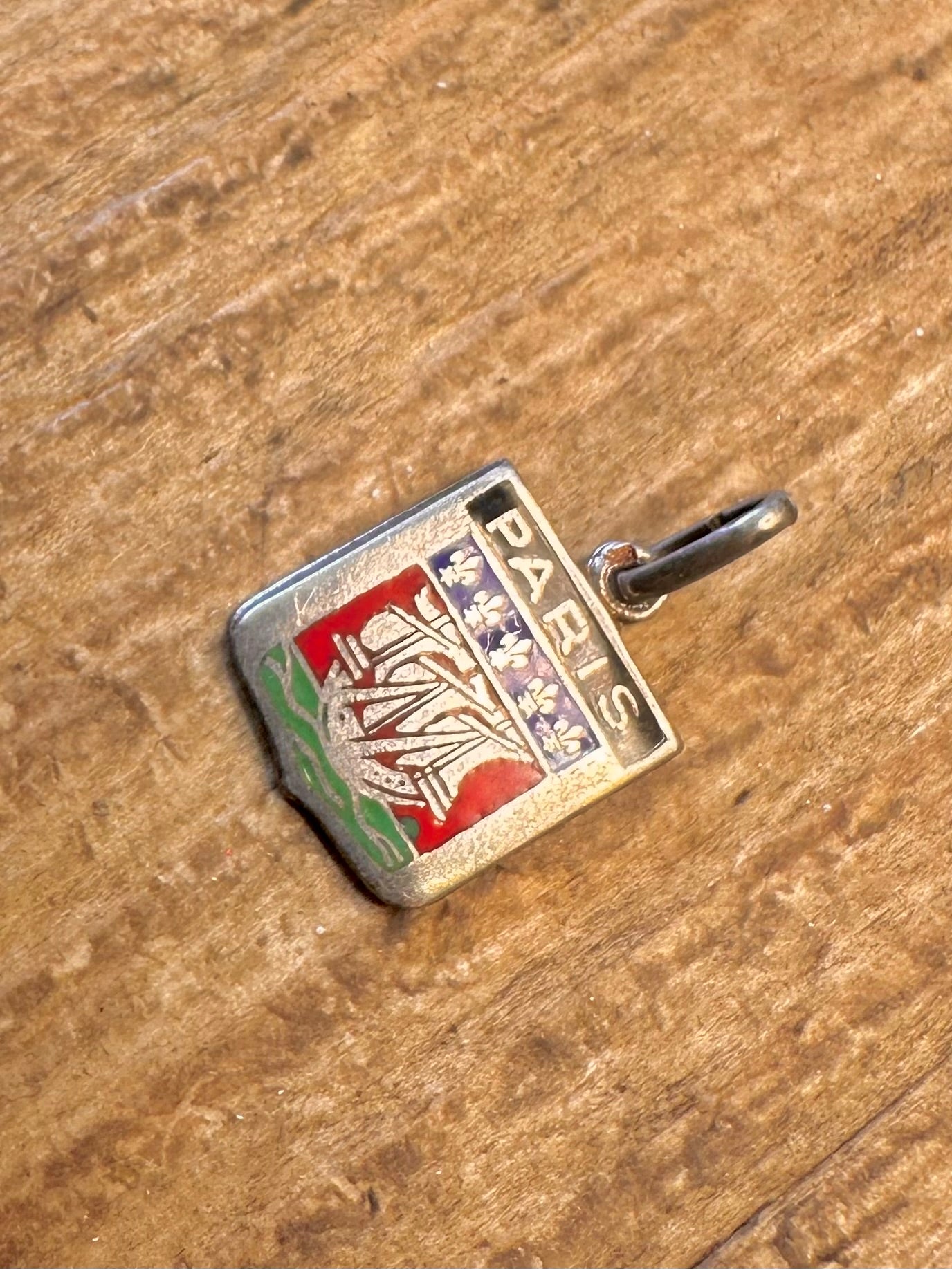 Paris Crest Enamel Silver Charm Pendant