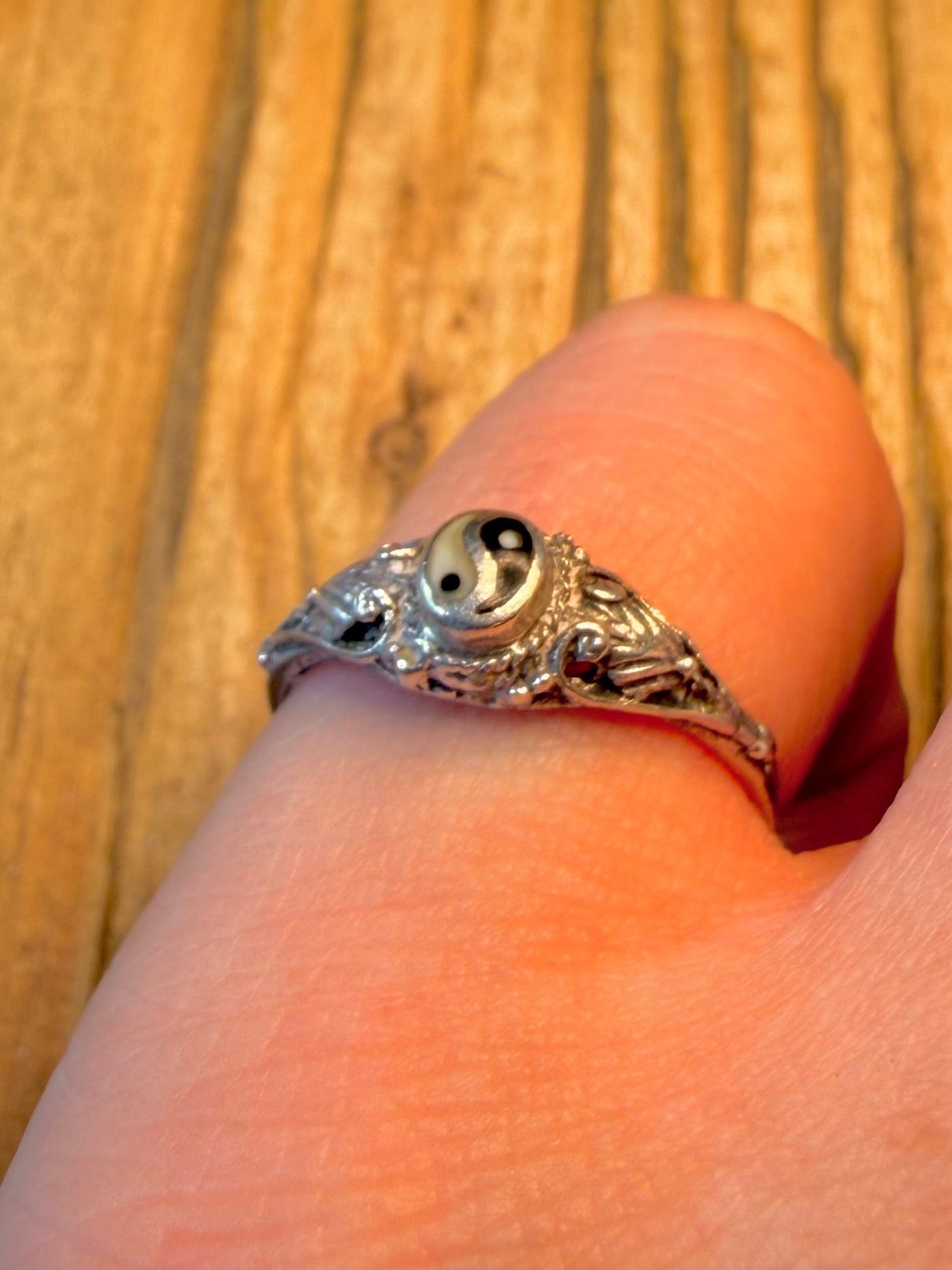 Ying and Yang Ornate Design 925 Sterling Silver Size P Ring