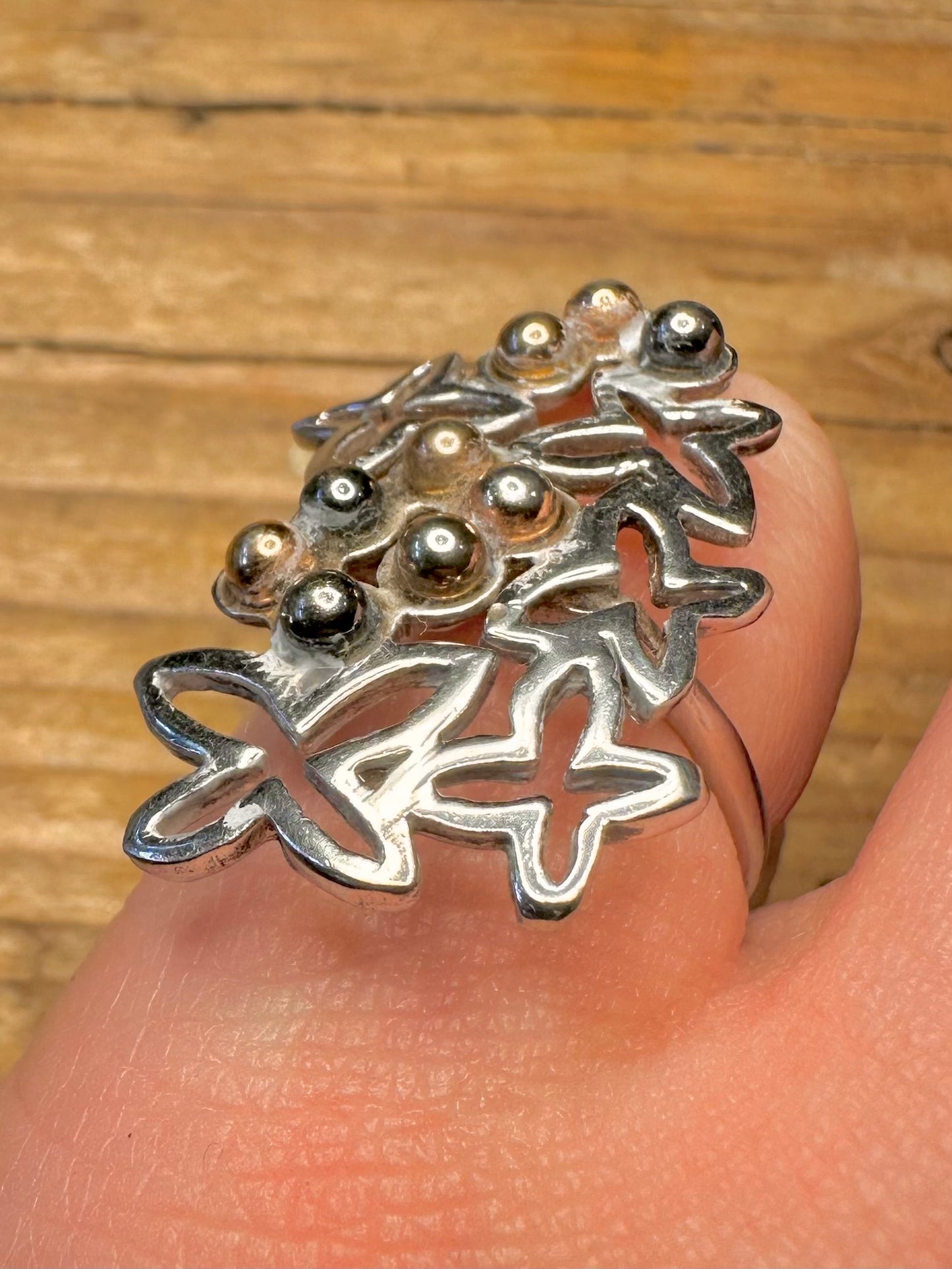 Abstrakter Blumen-Design 925er Sterling Silber Ring Größe L1/2