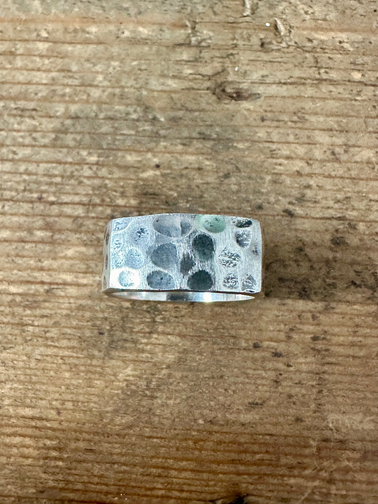 Abstract Square Hammered 925 Silver Size Q Ring