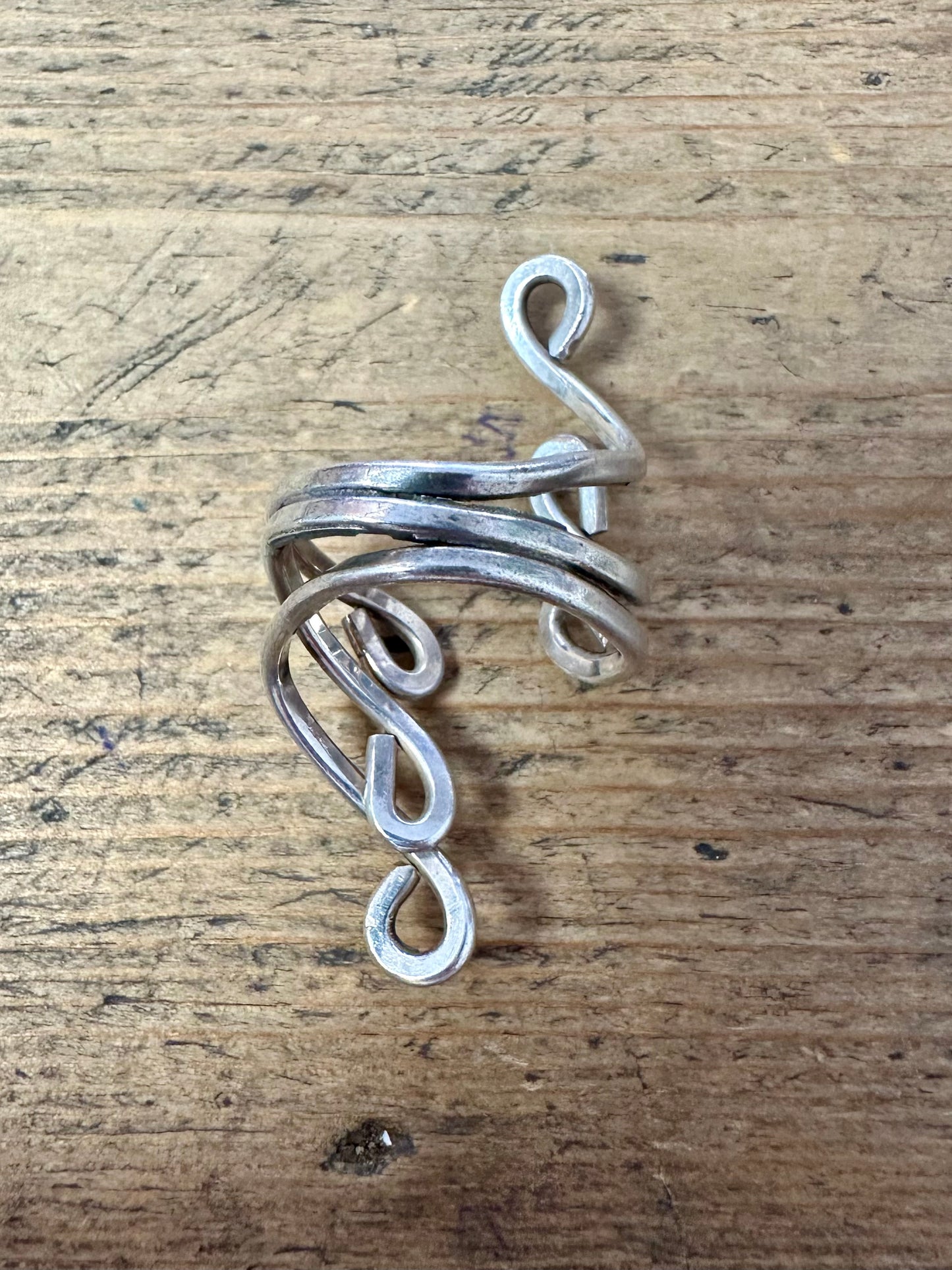 Abstract Long Swirl 925 Silver Size N1/2 Ring