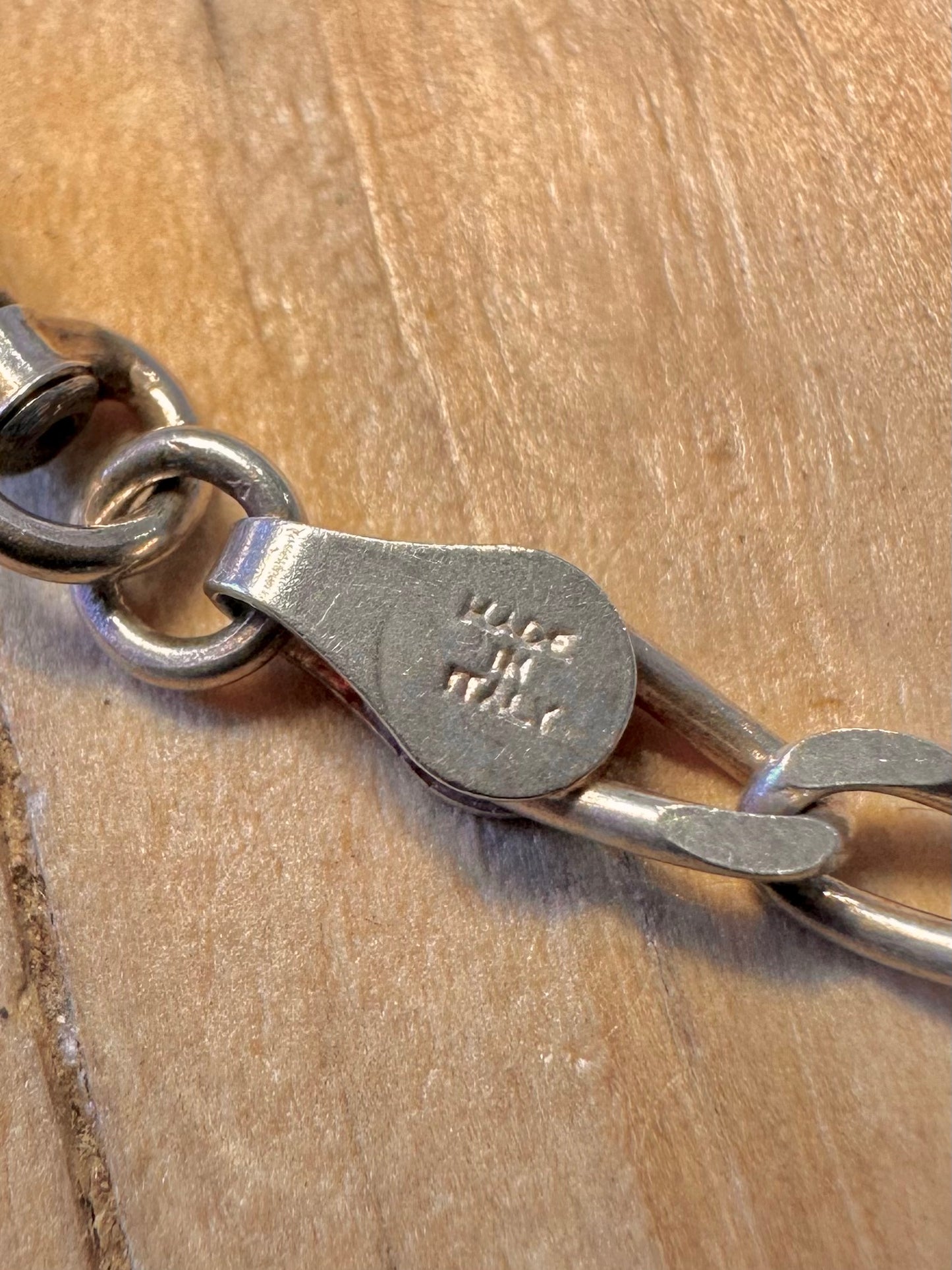 Vintage Long Curb Link T Bar Albert Clasp 925 Silver Italian 16.5 inch Necklace