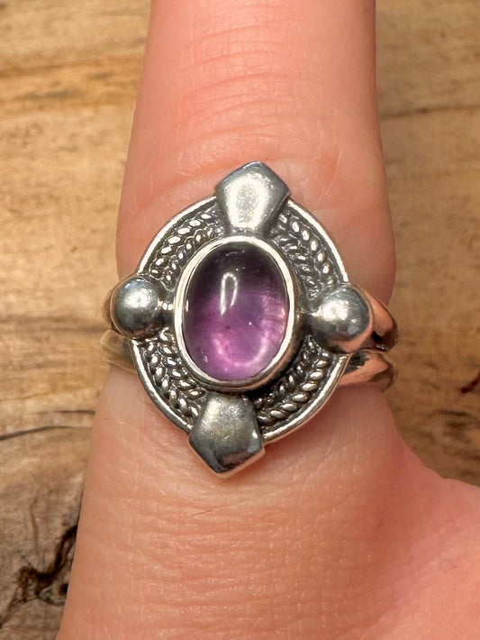 Vintage Amethyst Boho 925 Silver Size K Ring