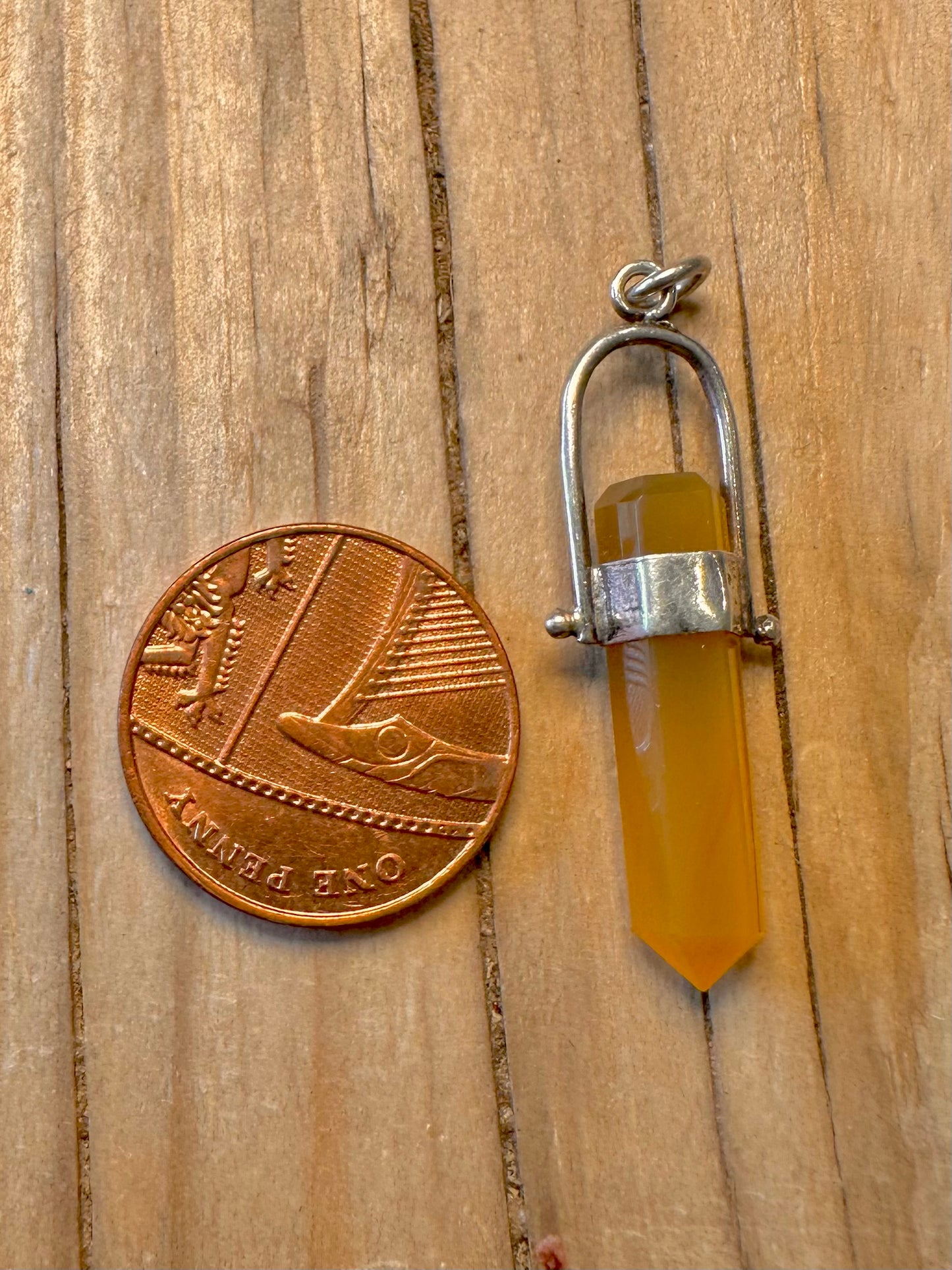 Modern Yellow Quarts Pillar 925 Silver Pendant