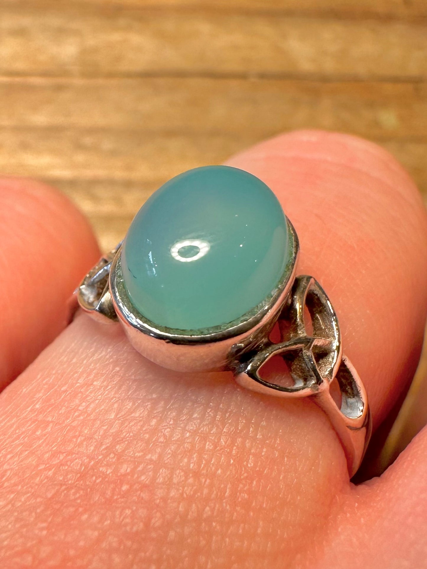 Vintage Aqua Chalcedony 925 Sterling Silver Size S Ring