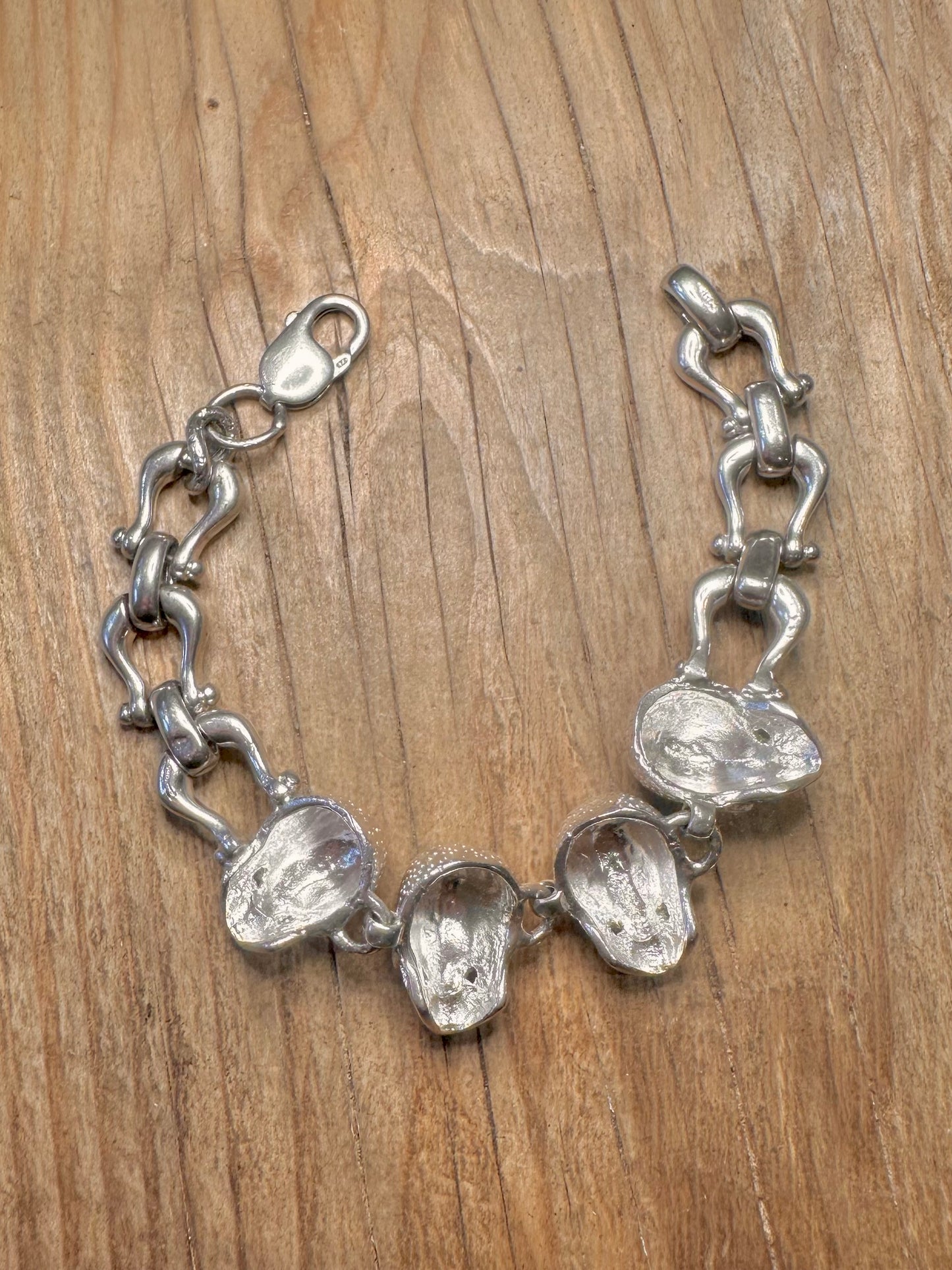 Vintage grobes Totenkopf-Armband mit einzigartigen Gliedern, 925er Sterlingsilber, 21,5 cm