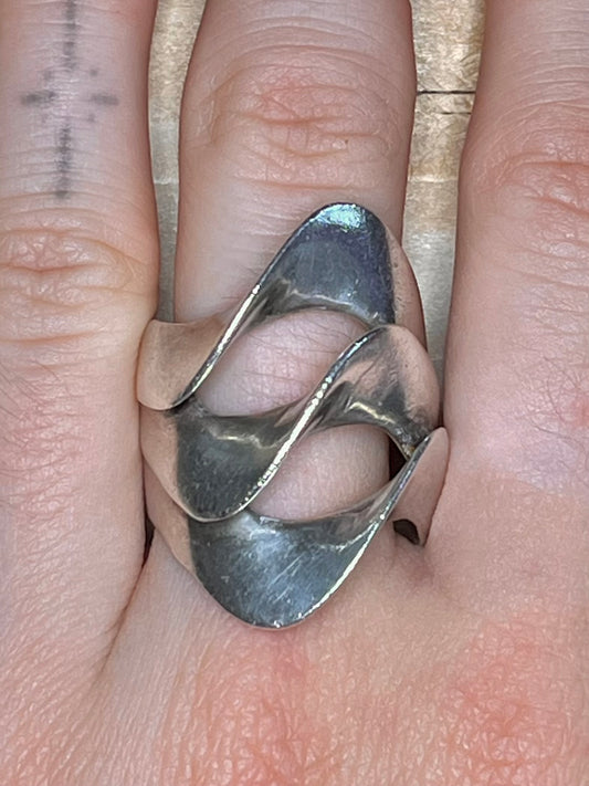 Chunky Sculpted Modernist 925 Sterling Silver Size Q Ring
