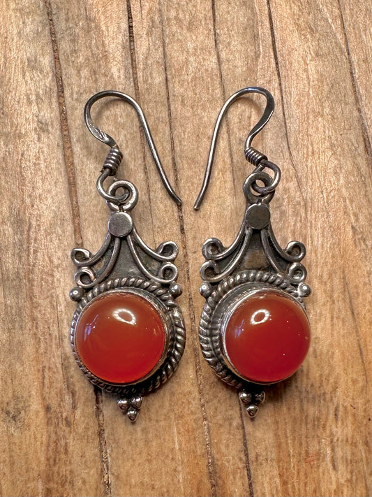 Vintage Carnelian Boho 925 Sterling Silver Earrings