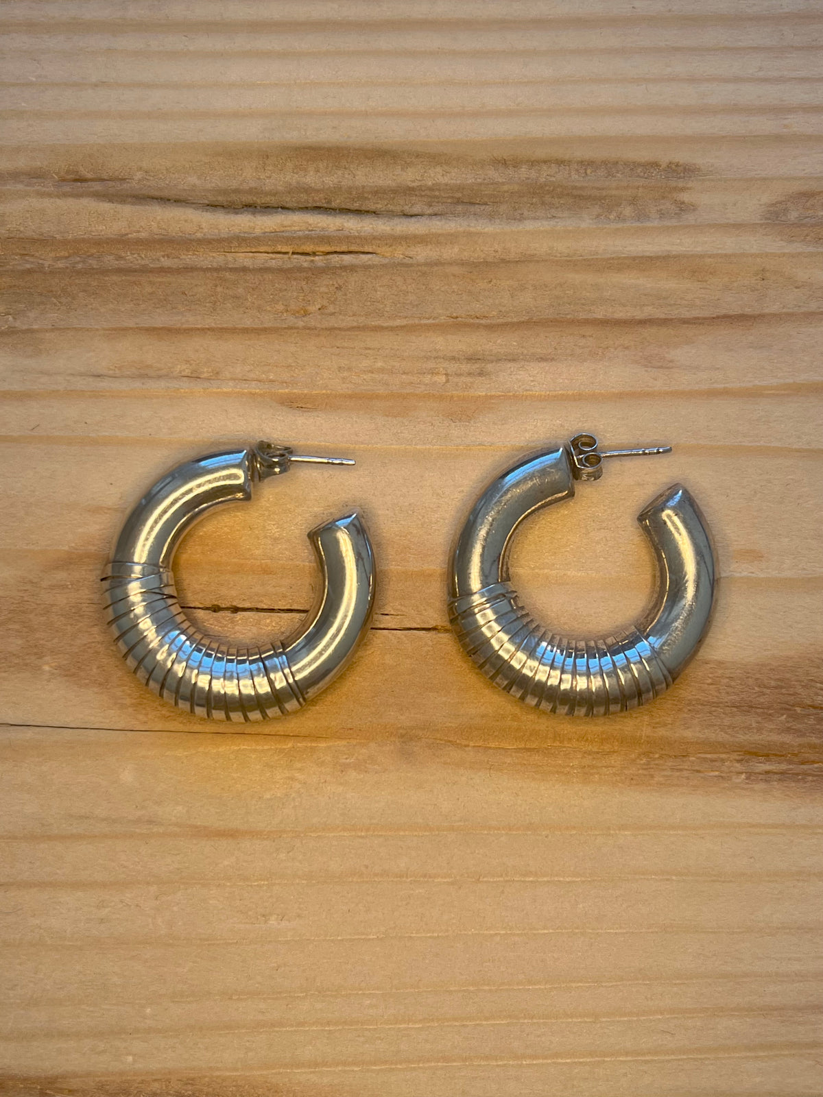 Chunky Embellished Half Hoops 925 Sterling Silver Earrings