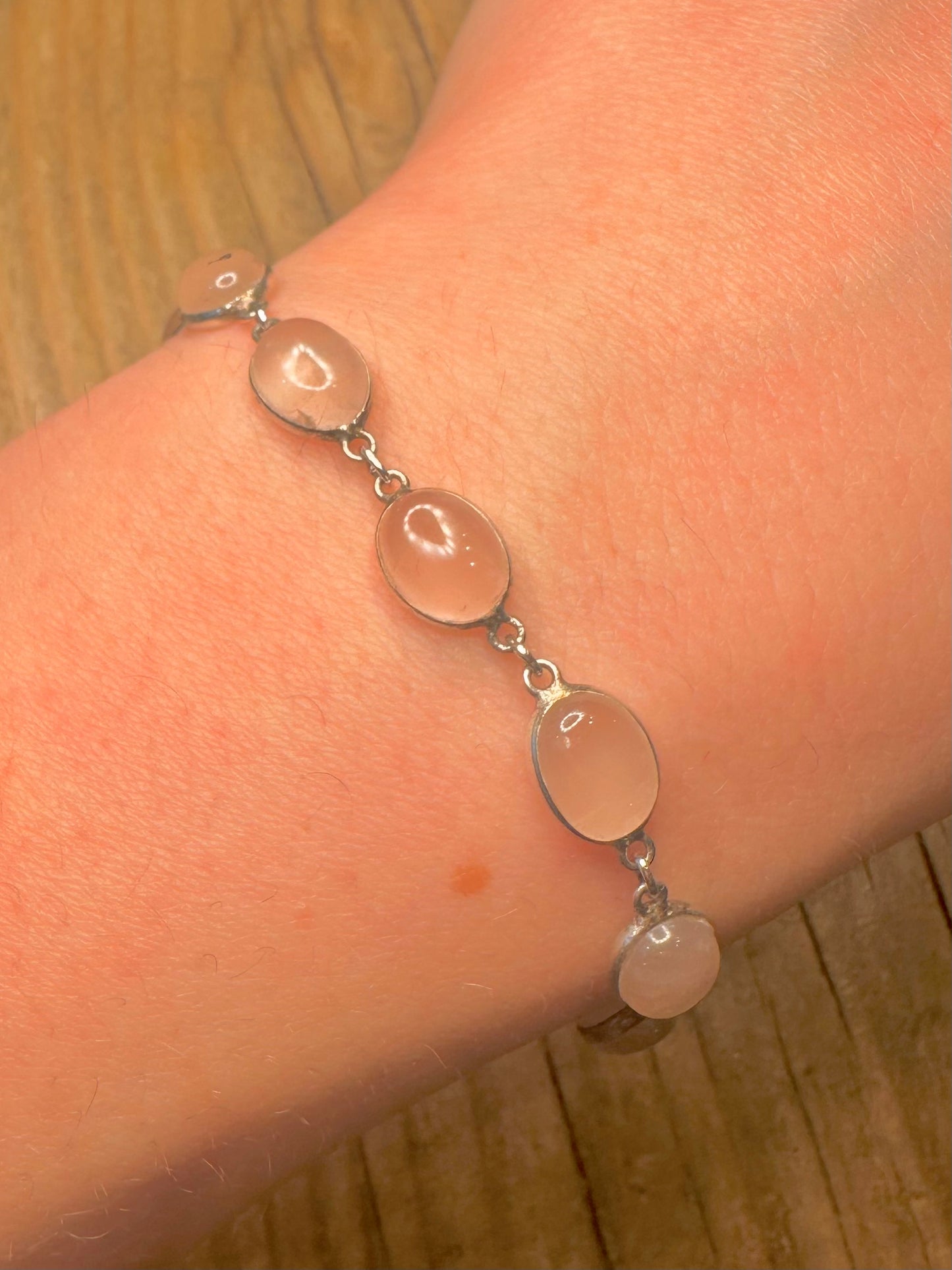 Vintage Rosenquarz Ovalglied 925 Sterling Silber 19,8 cm Armband