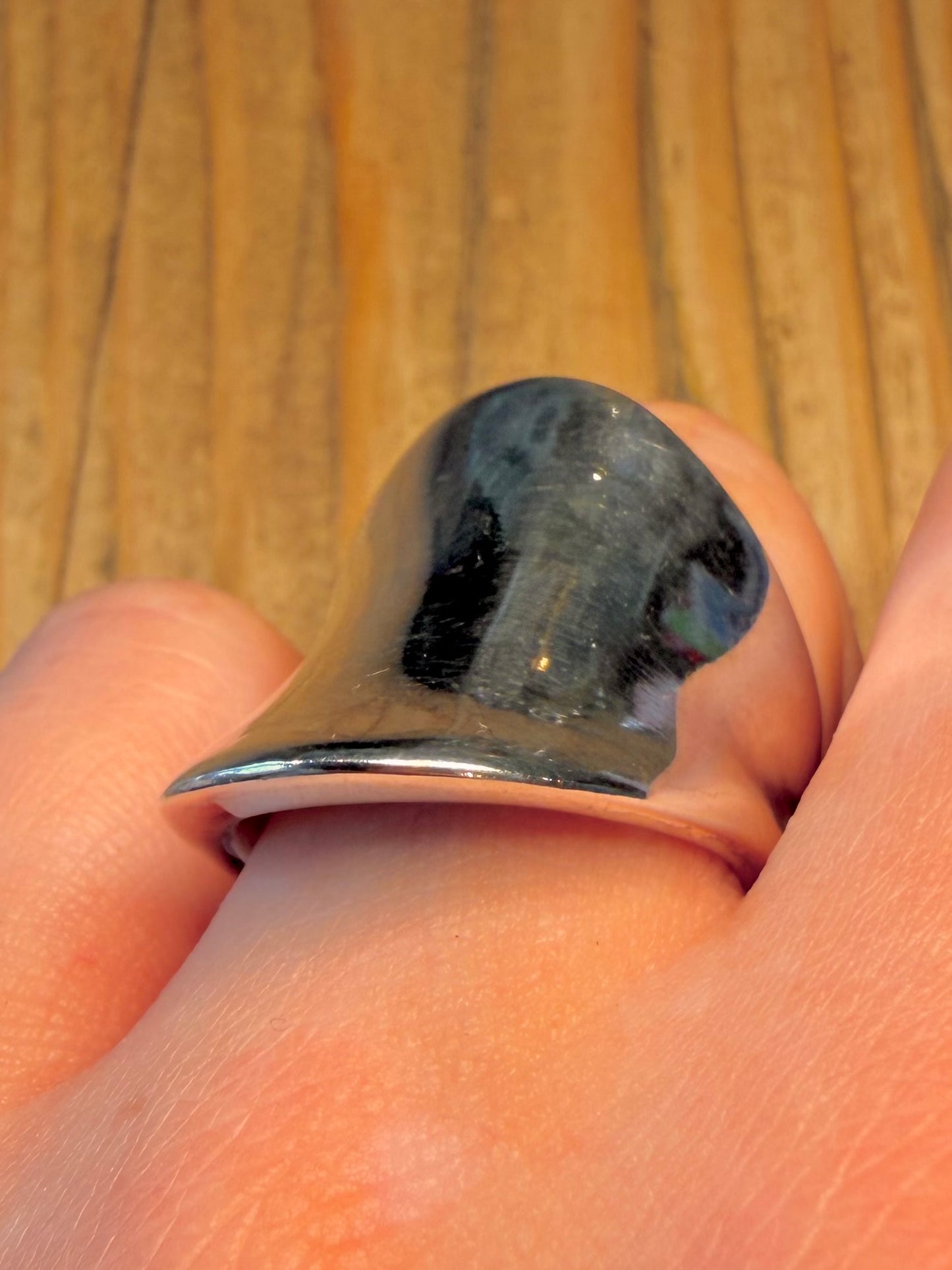 Modernist Large Curved 925 Sterling Silver Size U Ring