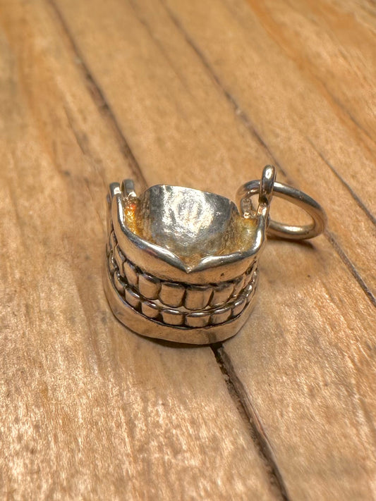 Vintage Articulated Moving Dentures 925 Sterling Silver Charm Pendant