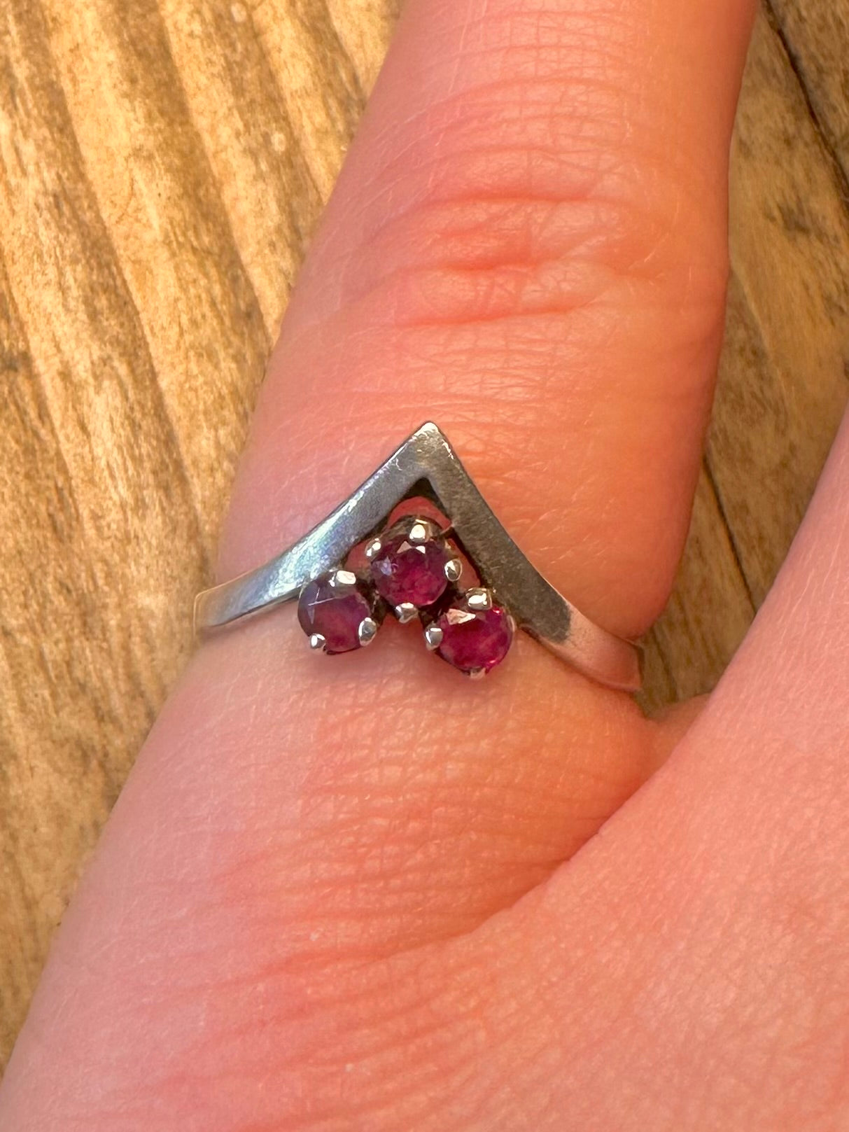 Garnet Wishbone 925 Sterling Silver Size L Ring