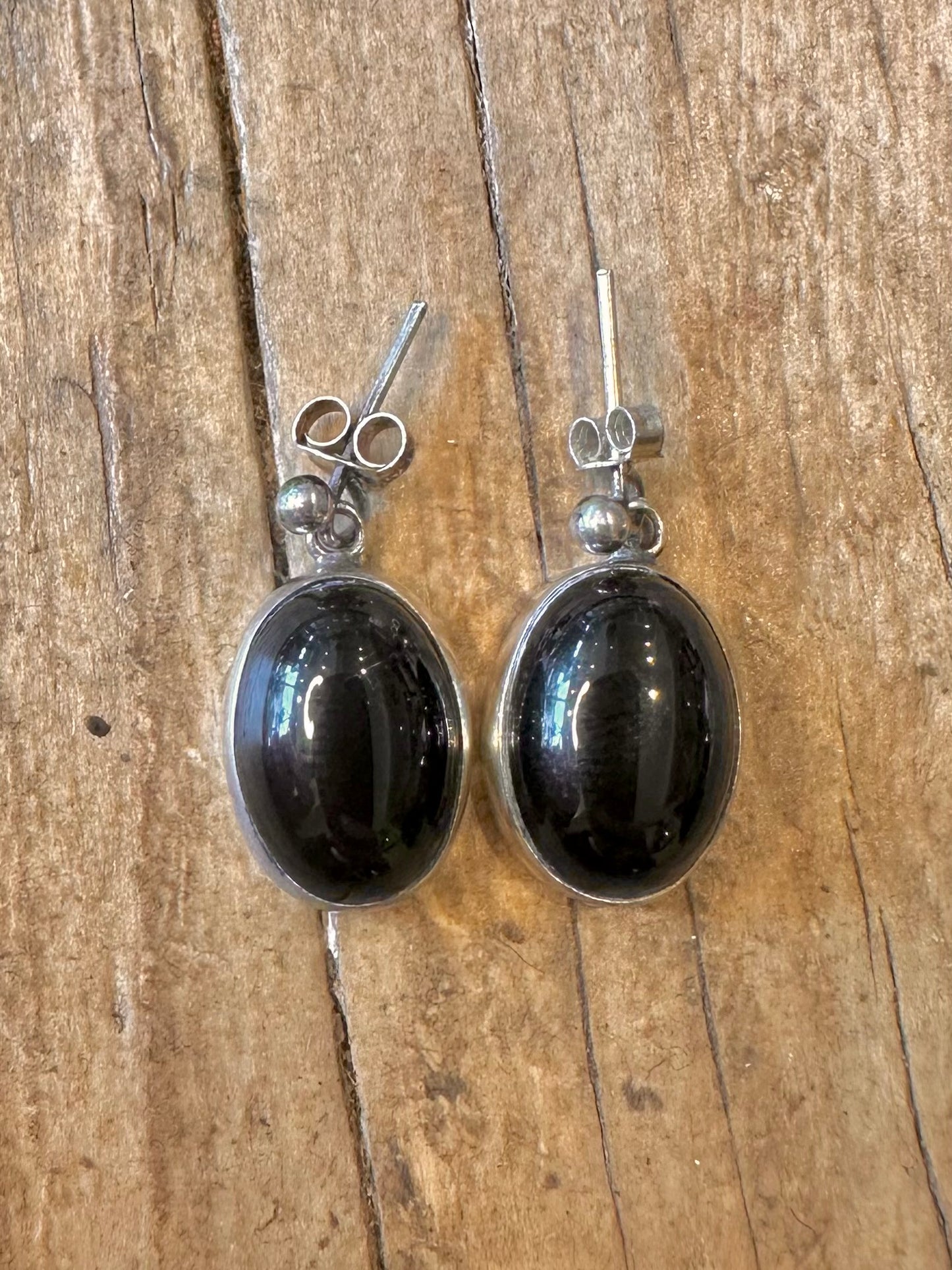 Black Oval Onyx 925 Sterling Silver Earrings