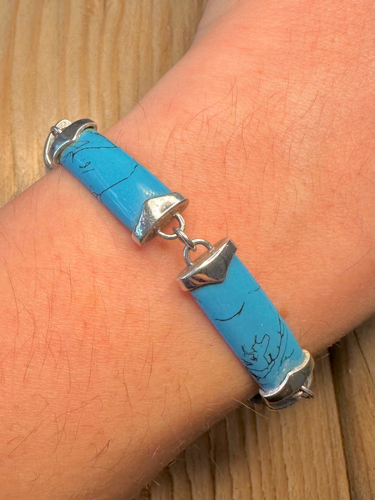 Modern Howlite Bar 925 Sterling Silver 7.5 to 8.7 inch Bracelet
