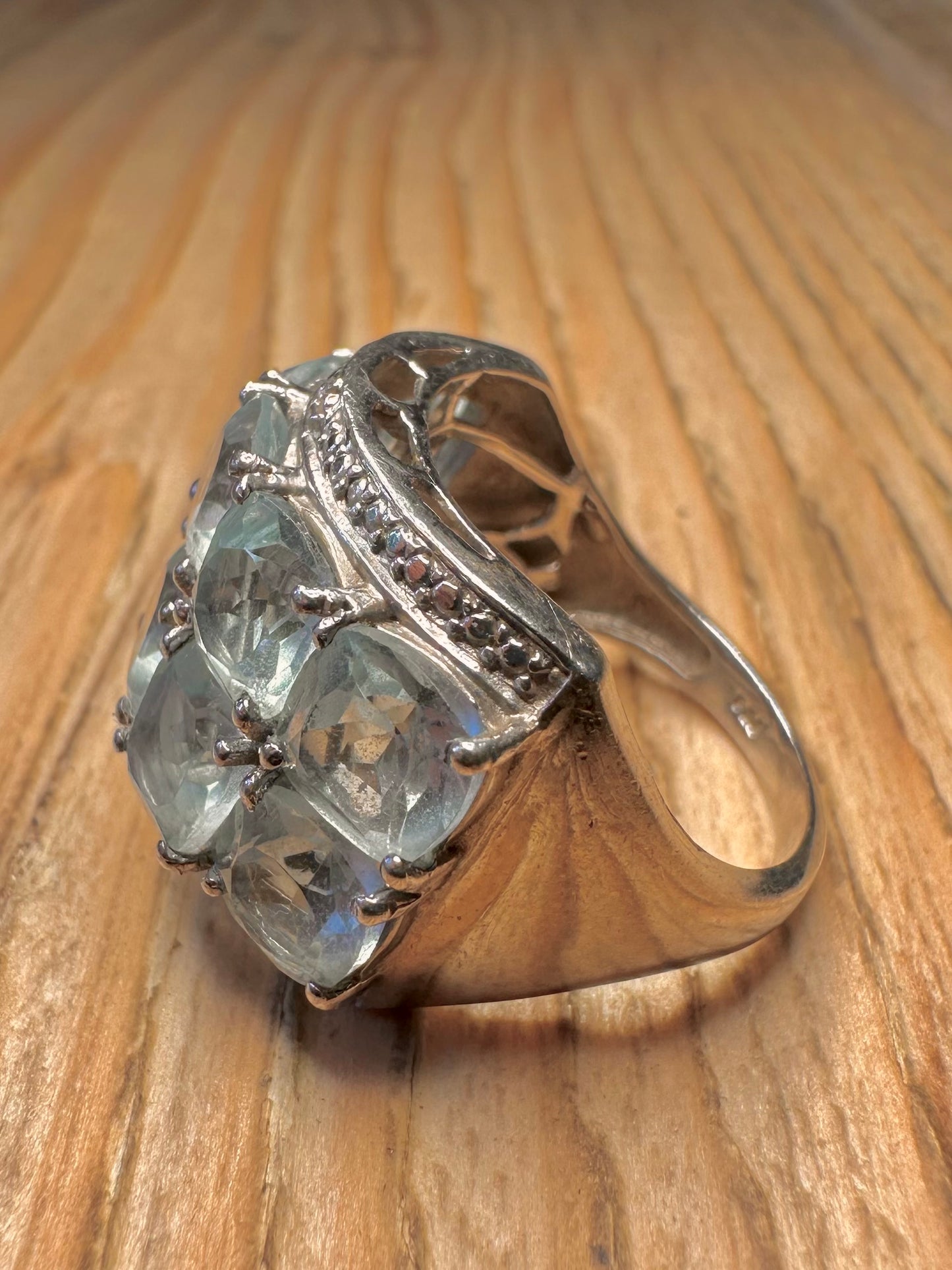 Modern Chunky Blue Topaz 925 Sterling Silver Size Q1/2 Ring