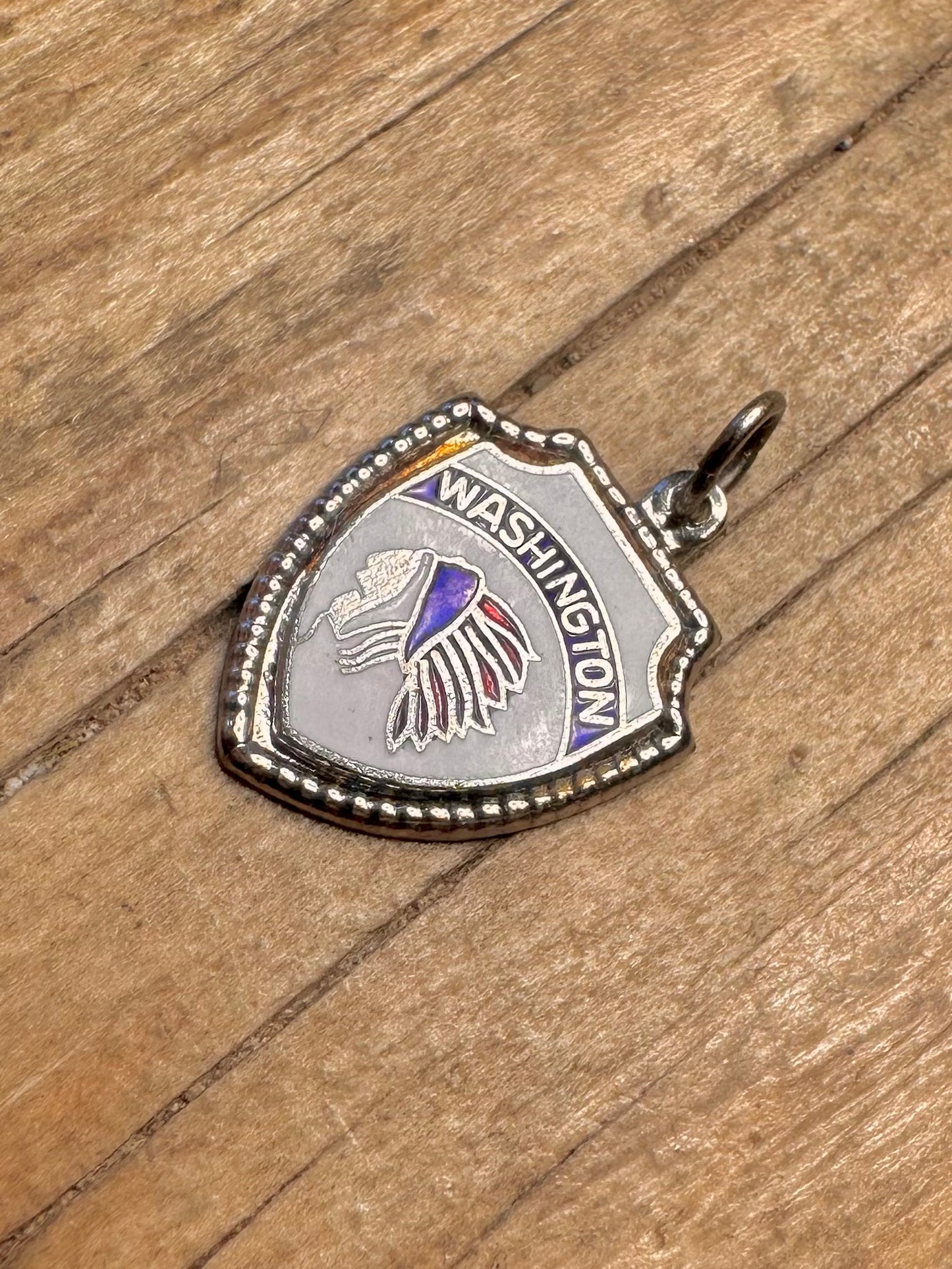 Vintage Emaille Washington Schild 925 Sterling Silber Charm-Anhänger