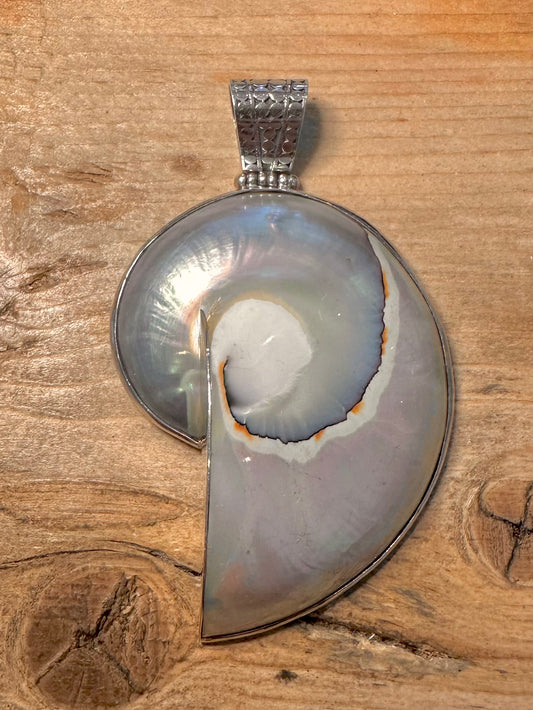 Abstract Large Nautilus Shell 925 Silver Pendant