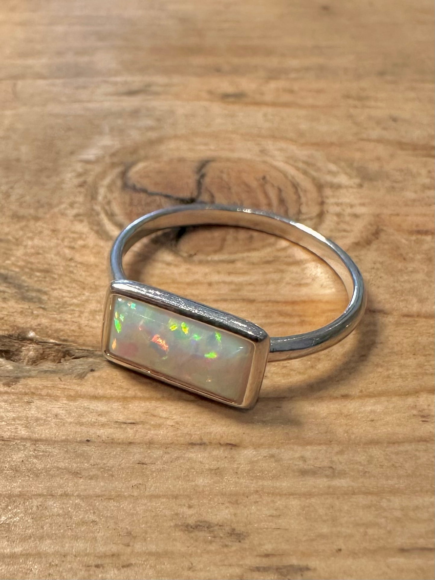 Modern Opal Rectangle 925 Silver Size O Ring