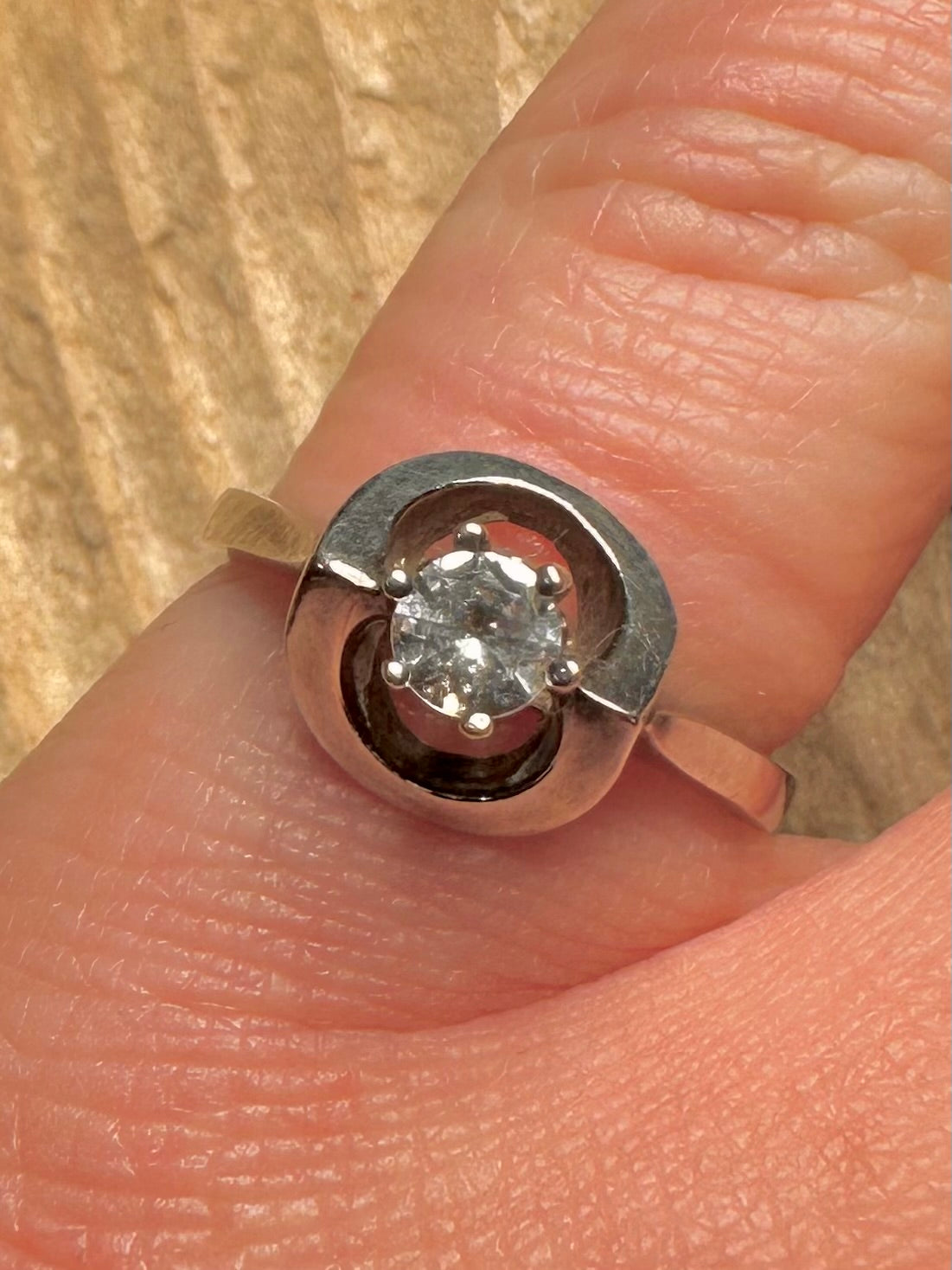 Vintage Scandinavian Style White Stone 925 Sterling Silver Size M Ring