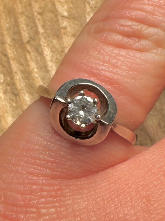 Vintage Scandinavian Style White Stone 925 Sterling Silver Size M Ring