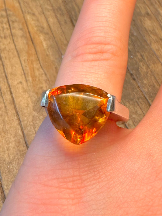 Modernist Faceted Citrine 925 Sterling Silver O1/2 Ring