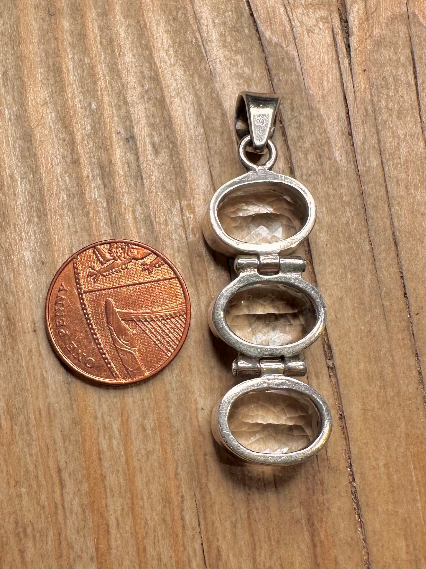 Vintage Three White Gemstone 925 Sterling Silver Hallmarked Pendant