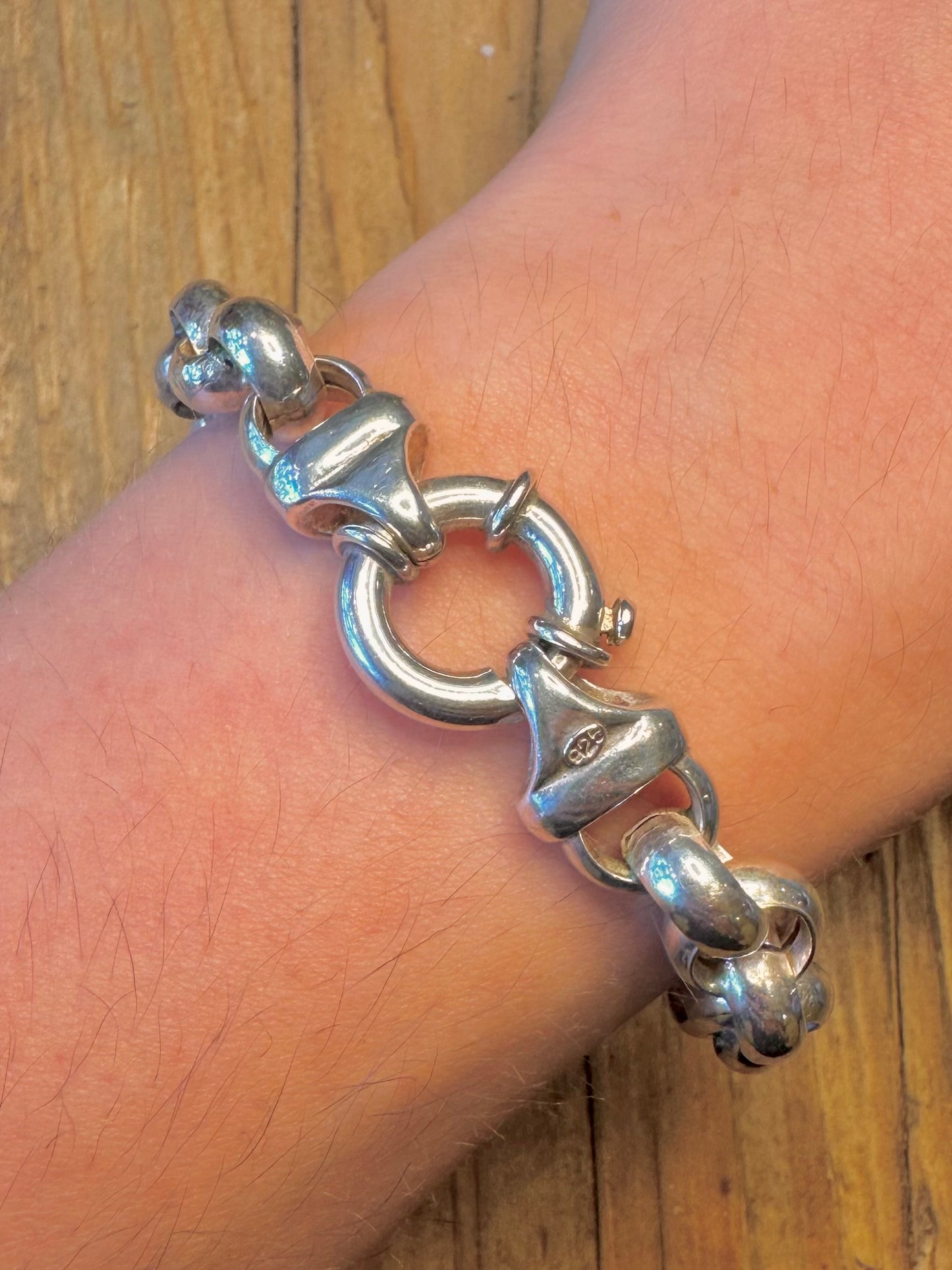 Chunky Belcher Chain Bolt Clasp 925 Sterling Silver 8.2 inch Bracelet