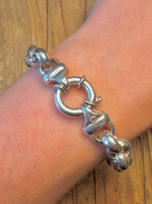 Chunky Belcher Chain Bolt Clasp 925 Sterling Silver 8.2 inch Bracelet