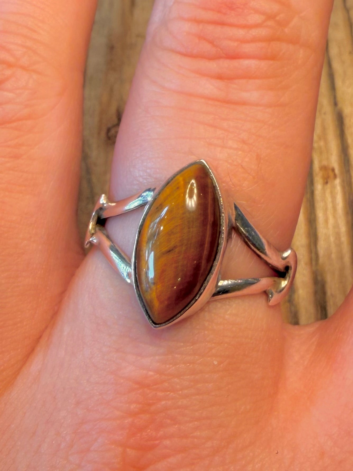 Tigers Eye Split Band 925 Sterling Silver Size U1/2 Ring