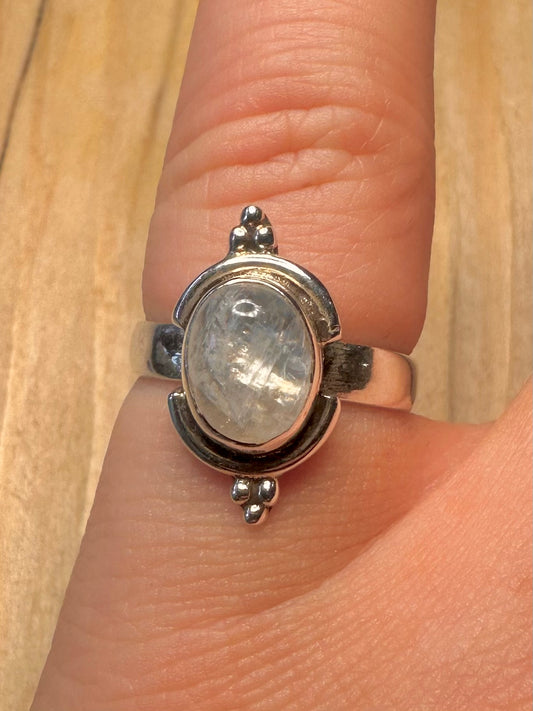 Vintage Moonstone Boho 925 Silver Size L Ring
