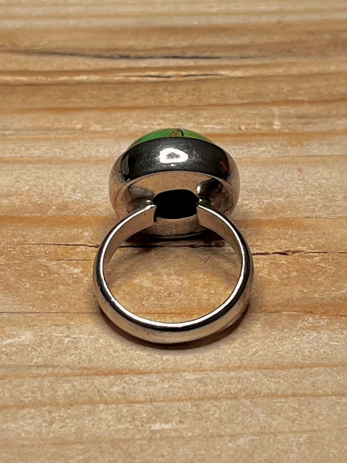 Circular Green Copper Turqoise 925 Sterling Silver Size N Ring
